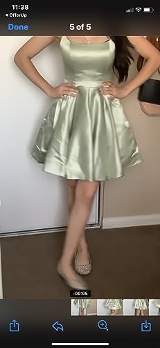 POMUYOO Spaghetti Strap Short Satin Homecoming Dresses for Teens A-line Cocktail Prom Gown with Pockets YG1544