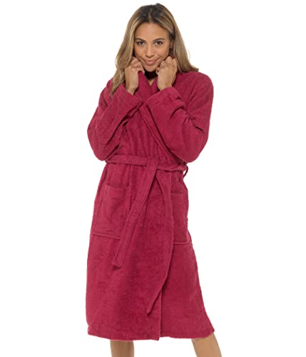 Peignoir de bain 100 % coton éponge avec capuche et sans capuche, bordeaux, 46-48 Cover
