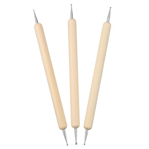 HIAKDOFT 3 Piezas Herramientas de Escultura Arcilla con Punzones de Bola Doble y Simple para Modelado y Grabado Mango de Madera y Punta de Acero Inoxidable para Moldeado y Artesanía