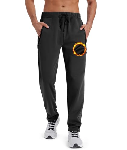 ZITY Mens Fleece Joggers Warm Winter Sweatpants with Zipper Pockets Black - image 1