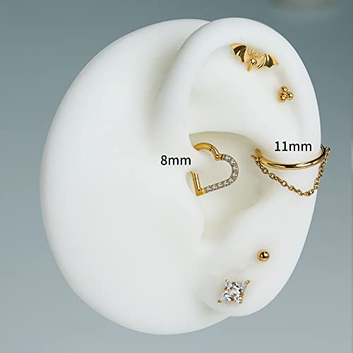 Fine4U Gold Cartilage Earring Piercing Jewelry For Tragus Conch Helix 16G 6Mm 8Mm - Astm F136 Titanium Four-Pointed Flatback Stud, Implant Grade Internally Threaded Hypoallergenic Body Jewelry #TOP3