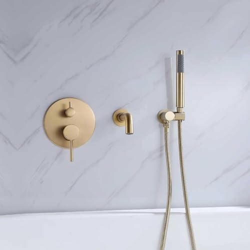 Robinet de baignoire or brossé luxe et mitigeur mural gris