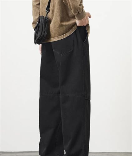 Men Vintage Washed Jeans Cotton Wide Leg Denim Pants Elastic Waist Casual Straight Trousers4