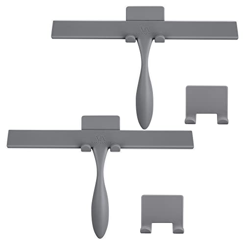 Raclette de Douche pour Portes de Douche en Verre de Salle de Bain 28cm Raclette en Silicone sans Perceuse, pour Miroir, Pare-Brise, avec Crochet Adhésif, Poignée Antidérapante (Lot de 2, Gris) Cover
