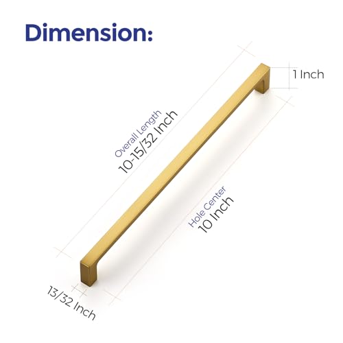 Image of Ravinte Brushed Brass Solid Pulls Cabinet Handles 10 Inch 30 Pack | Solid Zinc, Slim Design, Mounting Screws Included, Kitchen Cabinet Hardware, For Cupboards, Dressers, Drawers