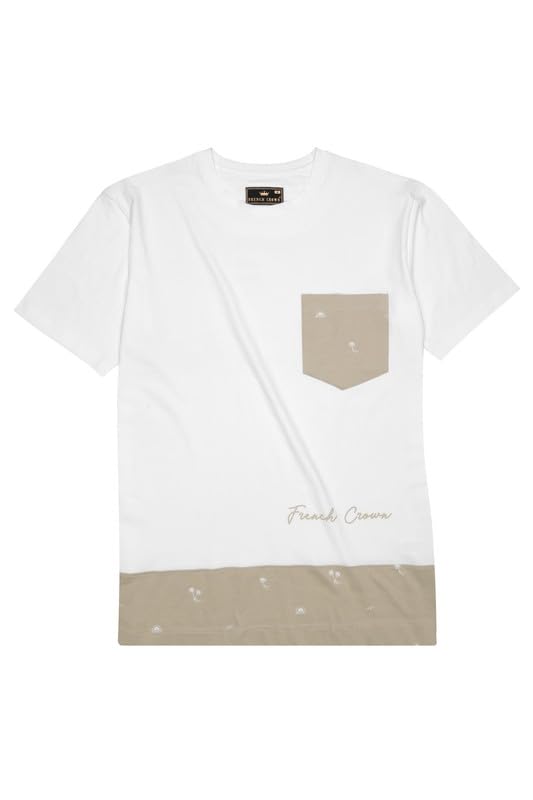 FRENCH CROWN Men's White Pure Cotton Regular Fit Casual T-Shirt