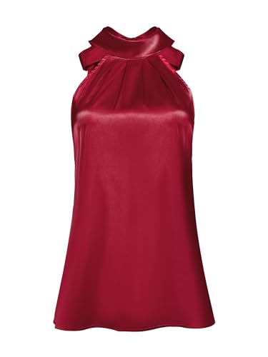 Women's Sleeveless Satin Top Halter Neck Elegant Summer Work Blouse