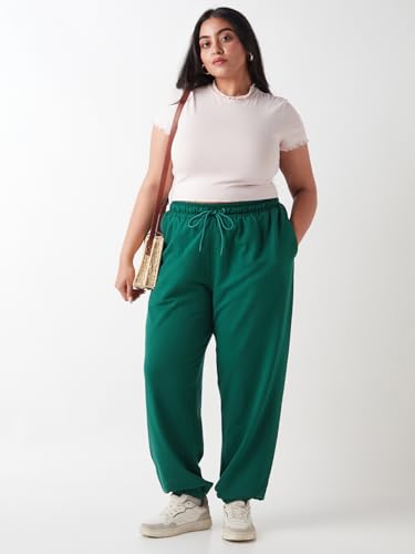 Image of Bewakoof Women's High Rise Air 1.0 Terry Solid Oversized Fit Plus Size Joggers