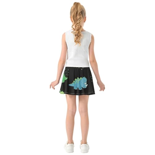 Joisal Cute Dino Night Black Girls' Shorts Athletic Skorts Tennis Skirts for Kids Personalized Pleated 3t4