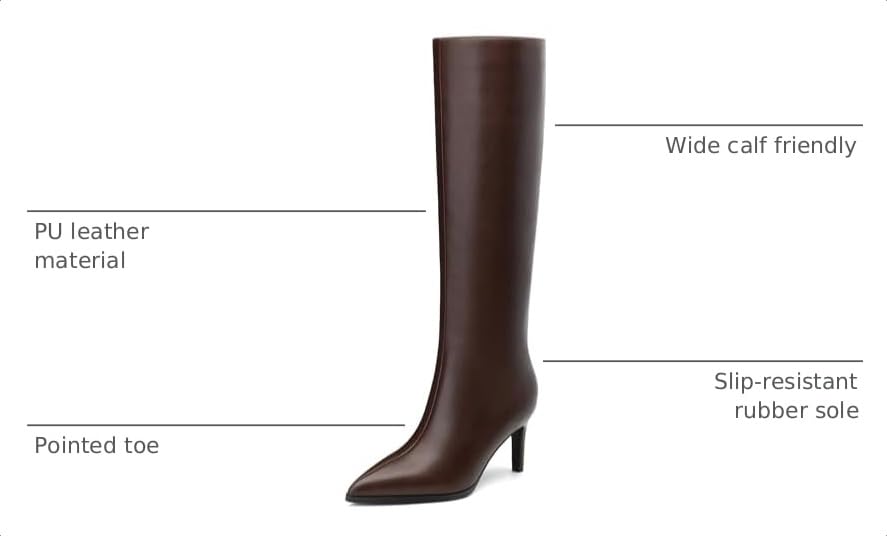 Image of ROSERWISH Women's Knee High Boots Pointed Toe Low Kitten Heel Tall Boots Comfortable Casual Fall Long Boots With Side Zipper