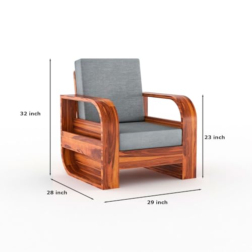Image of Sheesham Wood 1 Seater Sofa Set with 40 Density Cushion for Living Room Home Office Solid Wood Sofa Set Furniture Wooden Single Seater Sofa Set (Natural,Cream)