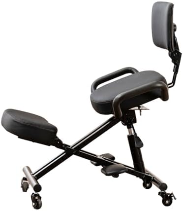 Ergonomic Kneeling Chair with Backrest & Armrests, Adjustable 45-60cm Height, Rolling Posture Office Chair for Home & Office, Improve Comfort & Support