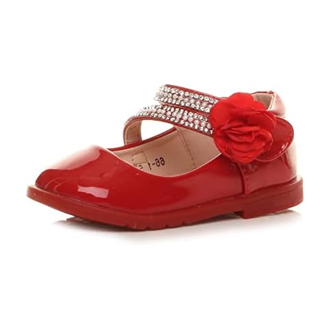 AJVANI Flat gem Flower Strap Bridesmaid Party Formal Shoes Size 4 Red Patent Cover