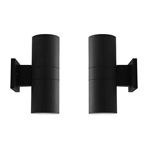 Outdoor LED Light Fixture Up Down Cylinder Wall Sconce, Black, 18 Watts (120W Equivalent), 1200 Lumens, Soft White 3000K, Waterproof, ETL Listed, 120V, (2 Pack)