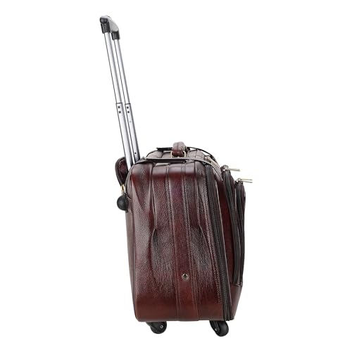 Steve Johnson Pure Leather 20-Inch Cabin Trolley Bag with Laptop Compartment - 4-Wheel Small Trolley Suitcase for Travel - Professional Cabin Luggage (Brown Plain)