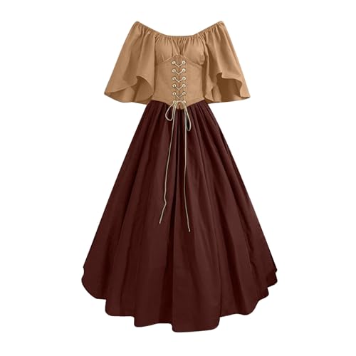 MOKBAY Pirata Mujer Pirate Marrón Corsaria Gracioso Halloween Disfraz Medievales de Epoca Vestido Victoriano Vudu Renacentista Vestido Bruja Medieval Mujer Traje Halloween Marrón S