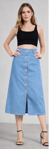 Image of Western Trending Stylish Flared Comfortable Solid Long Denim Skirt for Women & Girls