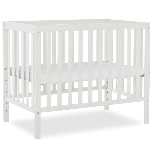 Dream On Me Edgewood 4-in-1 Convertible Mini Baby Crib in White GreenGuard Gold & BSA, Non-Toxic, Compact 40×25×33″ Design, Converts to Mini Daybed & Twin Bed (Rails to Buy) 1″ Mattress Pad