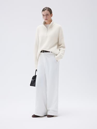 SUUKSESS Women Cashmere Oversized Quarter Zip Pullover Sweater Long Sleeve Collared Ribbed Knit Jumper Tops4