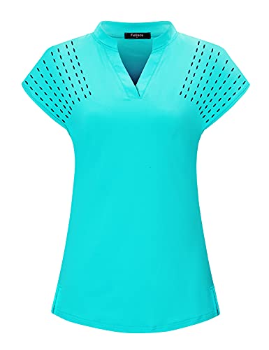 Image of Womens V Neck Golf Polo Shirts Short Sleeve Sport Shirt Workout Tops