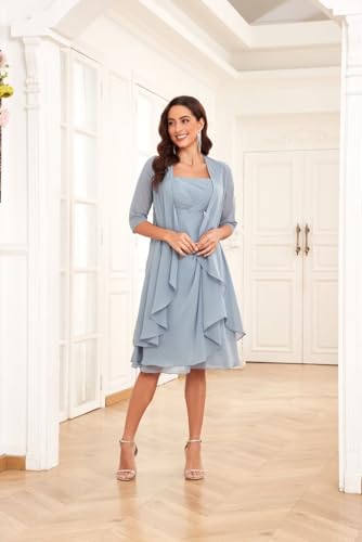 TORYEMY Mother of The Bride Dresses with Jacket 2 Pieces Half Sleeve Knee Length Chiffon Mother Groom Dress4