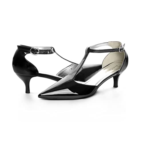 Ann Creek 'Merida' Pointed Toe Low Heel T Strap Kitten Heel Dress Pumps For Women Closed Pointy Toe Ankle Strap Cut Out Heeled D'orsay Sandals For Ladies 2 Inch High Heels For Woman Black - 9 #TOP28