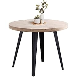 Miroytengo Mesa Salón Comedor Redonda Extensible Belt Color Roble Nordish y Negro 76x100-180x100 cm