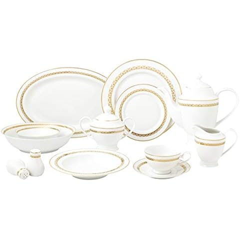 Lorren Home Trends Caramel-57 Dinner Sets for Gatherings, Porcelain, Gold Cover