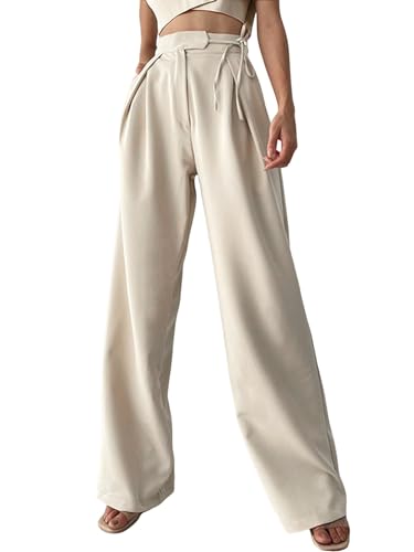 Women's Wide Leg Palazzo Pants Summer High Waist Flowy Front Strap Pants Casual Loose Trousers Business Beach3