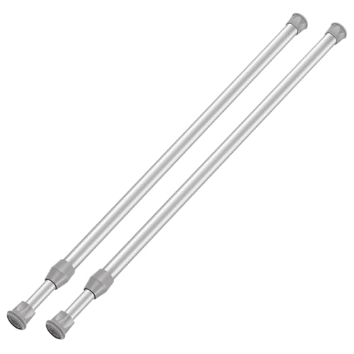 Ginbel Direct 2 Pack Tension Curtain Rod 15.7-28 Inch, Small Short Adjustable Extendable Spring Loaded Rods for Windows Cabinet Blinds Closet Bedroom Kitchen Bathroom Door No Drilling, Silver