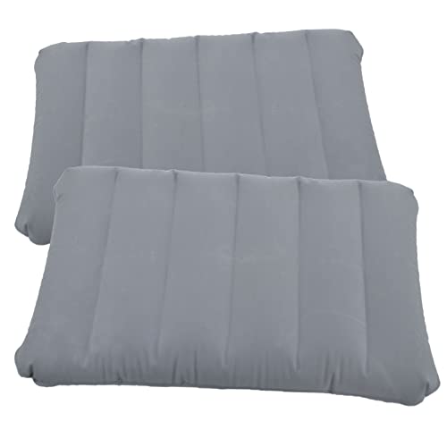 2 Pack Ultralight Inflatable Camping Pillow Squared Flocked Fabric Air Pillow for Beach Hiking,Camping,Traveling,Napping,Desk Rest,Neck Lumbar Support Grey