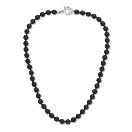 GAVU Handgefertigte Halskette mit 8 mm matten Onyx-Perlen für Herren schwarzen Perlenkette für Männer 50cm