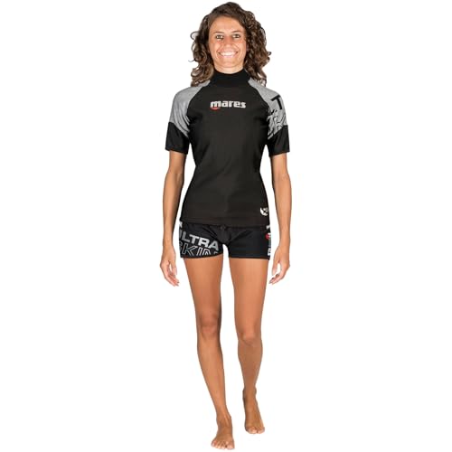 MARES Women's Ultra Skin Short Sleeve Thermal UPF 50+ Diving Water Sports Under Wetsuit & Dry Suit Dive Skin Top, Black, Small
