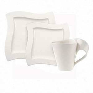 Villeroy & Boch NewWave 12-Piece Place Setting, Service For 4, Plates & Mugs, Premium Porcelain, Made in Germany, White