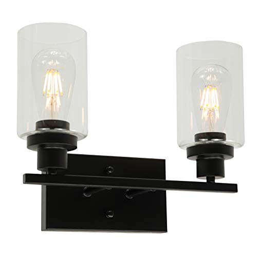 Free Shipping ๐ MELUCEE 2-Light Black Wall Sconce with Clear Glass Shade, Industrial Vintage Bathroom Vanity Lights Hallway Light Fixture Sconces Wall Lighting