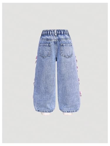 WDIRARA Toddler Girl's Y2k Bow Jeans Elastic High Waisted Wide Leg Denim Pants2