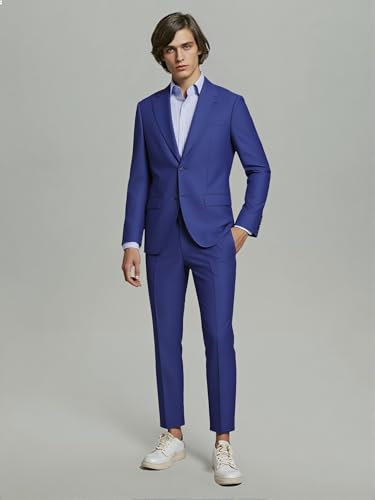 s Classic Dress Pants, Royal Blue, Button Closure Cropped Business Trousers3