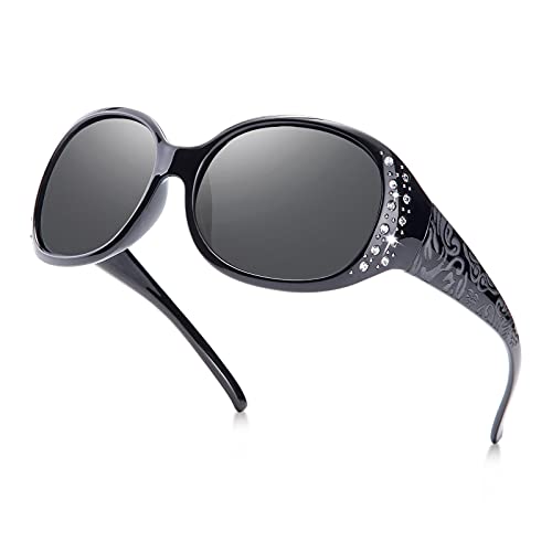 Holota Polarized Sunglasses for Women, Rhinestone Wrap Around Sunglasses with 100% UV Protection