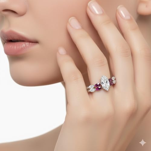 Image of 55Carat Choose Your Gemstone Single Prong Marquise Diamond CZ Ring and Band Sterling Silver Marquise Shape Wedding Ring Sets Matching Jewelry Wedding Jewelry Easy to Wear Gifts US Size 4 to 12