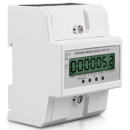 3 Phasen Stromzähler, 100A Drehstromzähler Geeicht Stromzähler mit LCD-Display, 50/60Hz Digitaler Stromzähler Drehstromzähler Hutschiene für DIN Hutschiene Zwischenzähler Strom(3-Phasen 4-Draht)