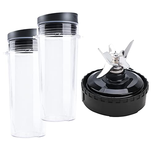 2 Pack 16oz Single Serve Cups & 6 Fins Blender Blade Assembly, Replacement Parts for Nutri Ninja Compatible with Nutri Ninja BL660 BL770 BL780 BL740 BL810 BL820 BL830 Professional Blender