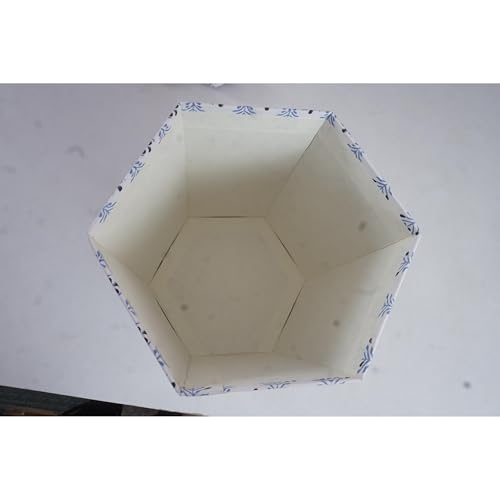 Image of Floral Hand Block Printed 3.3 Gallon Decorative Waste Basket - Eco-Friendly Cardboard Trash Can, Plastic-Free & Sustainable, Perfect for Christmas and Housewarming Gifts (1, Blue Balck DOT)