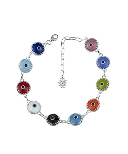 Gold Plated Sterling Silver Translucent Murano Glass Evil Eye Women Charm Link Bracele, Gift Boxed