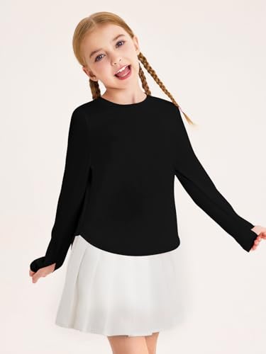 Haloumoning Girls Athletic Long Sleeve Shirts Kids Side Slit Quick Dry Workout Tops Tees with Thumb Hole 5-14 Years3