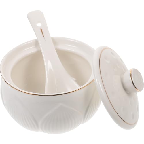 Veemoon Soup Bowls with Lid and Spoon Set, Small Ceramic Stew Pot Steaming and Cooking Tureen Soup Crocks Serving Bowl Elegant Design for Home Kitchen Versatile Food and Dessert, 11 FL OZ - Thumbnail 7