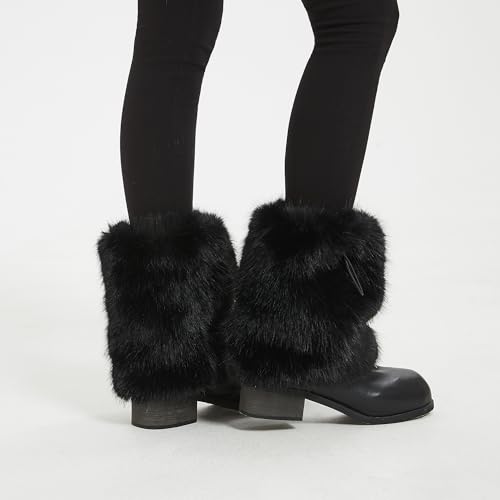 Image of Fur Leg Warmers Furry Faux Fur Winter Leggings Boot Cuffs Toppers for Women