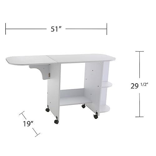 SEI Furniture Eaton Expandable Rolling Craft Station Sewing Table, White - Thumbnail 2