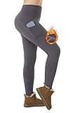 ineepor Thermo Leggings Damen Thermoleggings Damen Winter Leggins Gefüttert mit Fleece Outdoor wasserdichte Taschen Hohe Taille Yoga Sport