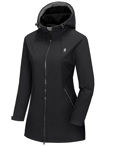 Little Donkey Andy Women's Softshell Fleece Lined Jacket with Hood Windbreaker Insulated Long Warm Rain Jacket