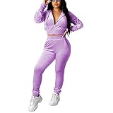 PINSV 2 Piece Outfits Velour Tracksuit For Women Zip Up Hoodie Velvet Jogging Sweatsuit Workout Sets